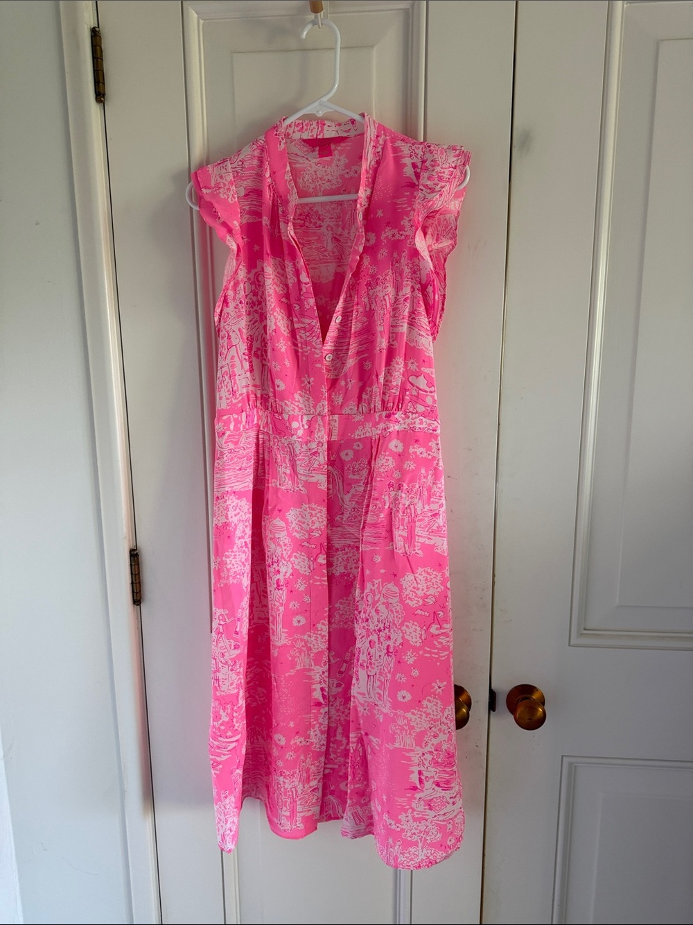 Lilly Pulitzer Pink and White Print Cap-Sleeve Dress